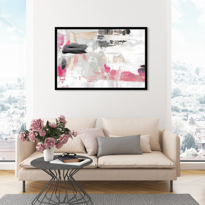 Oliver Gal Pink Abstract Paint Strokes Framed On Paper by Oliver Gal